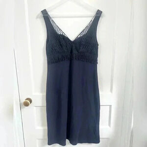 La Perla Blue Plunging Dress With Net Detail